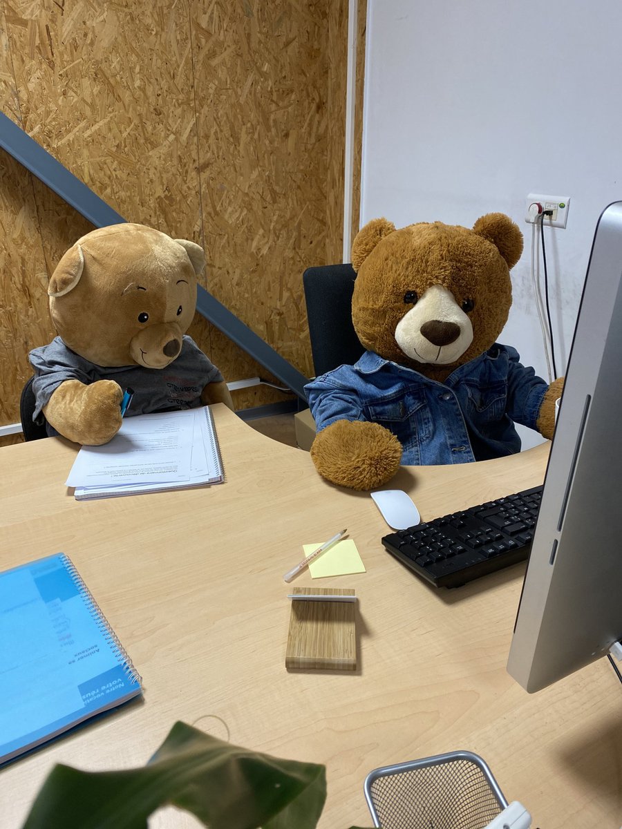 dynamiccreaIT's tweet photo. #FridayTeddyChallenge !! On vous présente Poupon &amp; Poupette en pleine réunion sur les contenus des #reseauxsociaux ! En mode #CommunityManager &amp; #socialmediamanager 🖥 ! A votre tour on veut voir vos teddy at work 📲 📸!!  @SmartworkingCo https://t.co/Bf6uKFNkH3