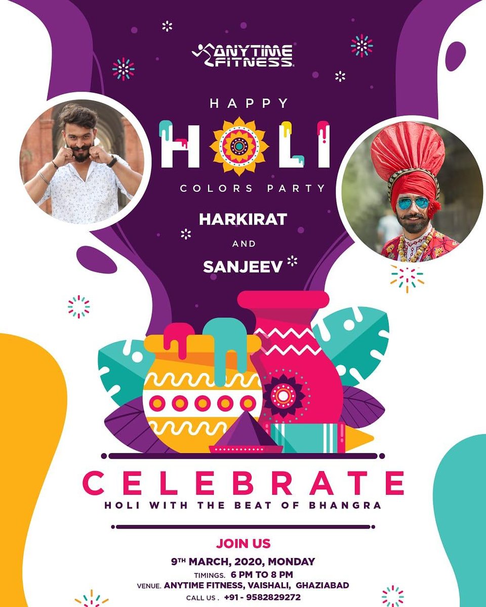 AFVaishali's tweet photo. Let's celebrate this Holi together with a * Splash of Colors,
* Luscious Gujjiyas and
* Dance Masti at Anytime Fitness Vaishali @AFVaishali 

#happyholi #holi
#celebration #holicelebration #fun #happyholi2020 #holi2020 #festival #festivalofcolors #color #dhol #fullonmasti https://t.co/Ugyn5Uxu1Z
