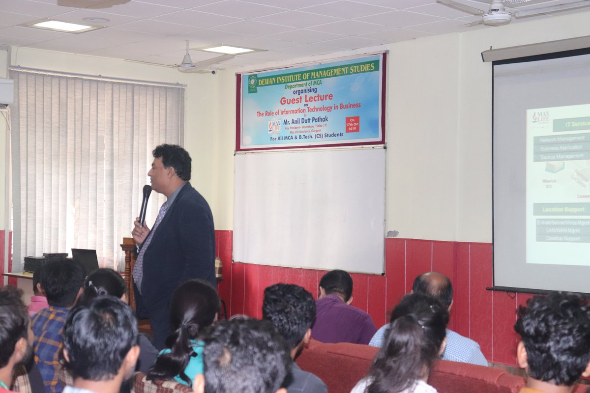 dewangrp's tweet photo. Guest lecture on "The Role of Information Technology in Business", delivered by Mr. Anil Dutt Pathak, Vice President-IT/Sales/Operations.
#dvsgi #dewangroup #meerut #informationtechnology #business https://t.co/xcwBtCFGKV