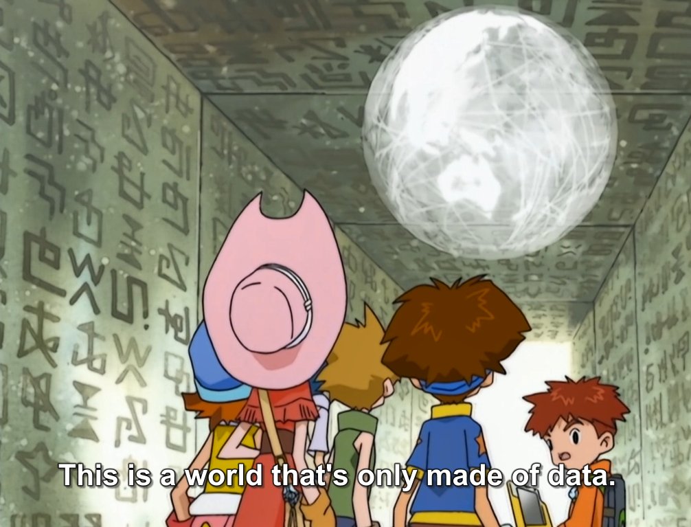 This scene with Koushiro explaining his theory was literally the moment when Adventure was closer to exploring the original setting of the Digimon and the Digital World, the Digimon were really digital beings that existed on the computer network.