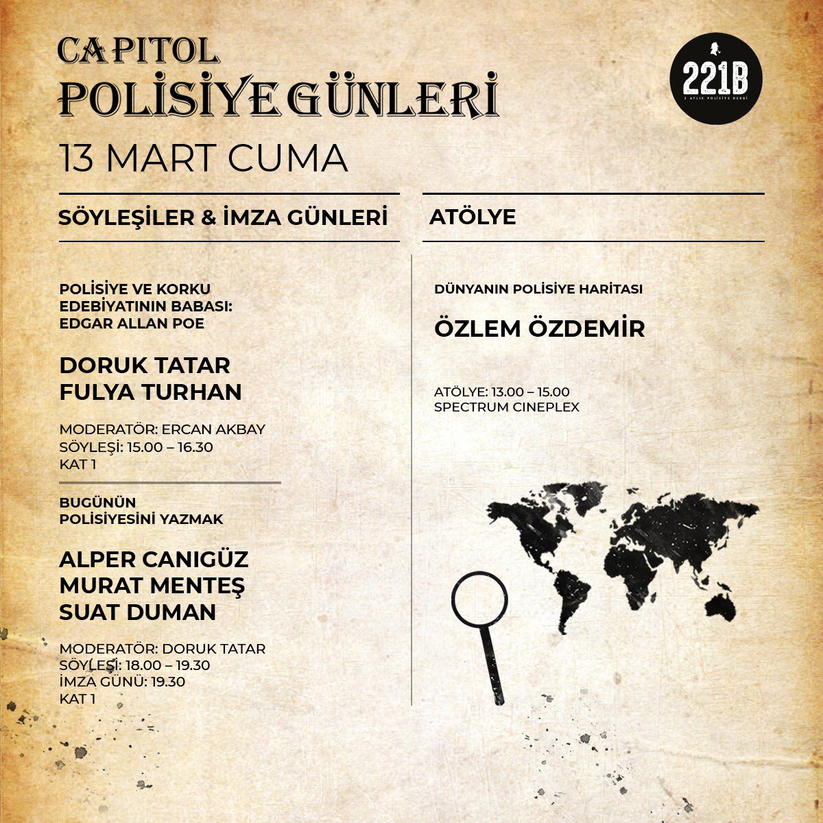 13 Mart Cuma günü etkinlik programımız... 

<a href="/alpercaniguz/">alper canıgüz</a> 
<a href="/MentesMurat/">Murat Menteş</a> 
@stdumann