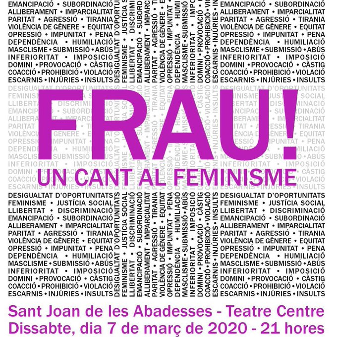 naciocultura's tweet photo. 5⃣ «Frau! Un cant al feminisme» a Sant Joan de les Abadesses: un espectacle del @satteatrecentre basada en textos sobre el fet feminista de totes les èpoques i estils https://t.co/oW08dvdglW https://t.co/knUEl4nVfp