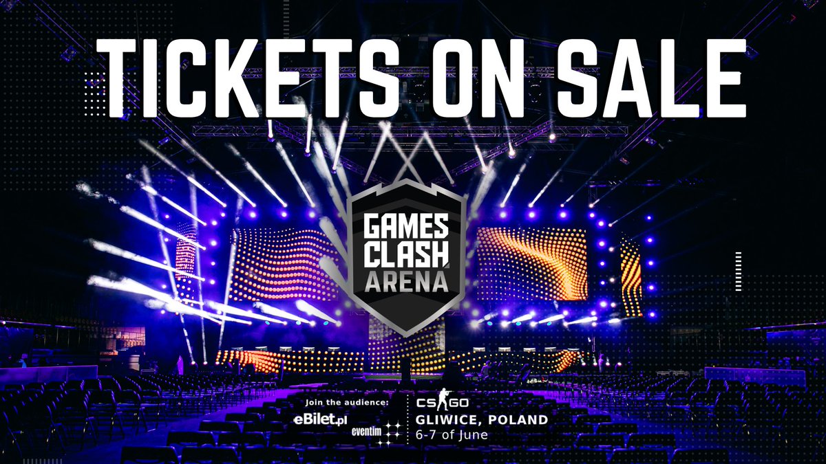 GamesClashPro's tweet photo. GET YOUR TICKET TO GAMES CLASH ARENA! 🎟  
https://t.co/0VQXMSi6Wg

Games Clash Arena is the world-class CS:GO tournament. Between June 6-7 in @gliwice_arena Poland 🇵🇱 proplayers will fight for the trophy and $100,000 prize pool in front of the amazing audience! https://t.co/jyBRVTlWQB
