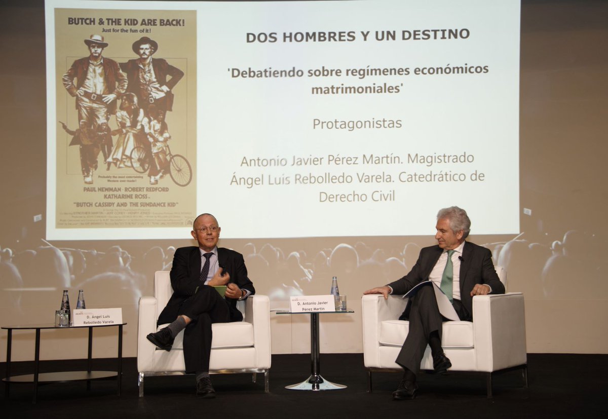 AeafaAbogados's tweet photo. 🎞️Nuestros 'Dos hombres y un destino' debaten sobre regímenes económicos matrimoniales y se preguntan: "¿El legislador sabe qué son?

📽️Javier Pérez Martín (magistrado) y Ángel Luis Rebolledo  (Catedrático de Derecho Civil) son Paul Newman y Robert Redford hoy en #AEAFA2020 https://t.co/0HHgsN35DW