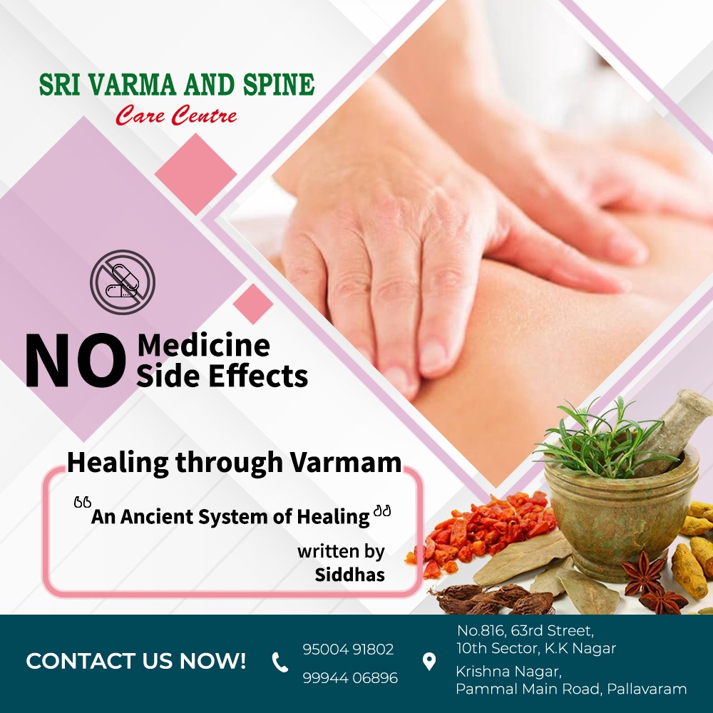 SriSpine's tweet photo. Healing through Varmam
No Medicine… No Side Effects

#backpain #neckpain #headache #migraine #spinaldislocation #spondylosis #arthritis #shoulderpain #handpain #hippain #neurologicaldisorder #tailbonepain #varicos #rheumatism #diskbulge #varma #prana #spinecare #chiropractic https://t.co/cdJJlVt4cC
