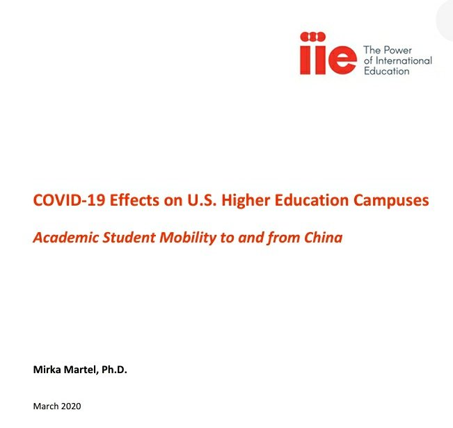 And what is the impact of #coronavirus in U.S. #international #highered? Obviously #colleges &amp; #universities are nervous since more than 350K students come from #China.  <a href="/IIEglobal/">Institute of International Education (IIE)</a> just released a report with concerning findings. Available at iie.org/COVID19-Effect…