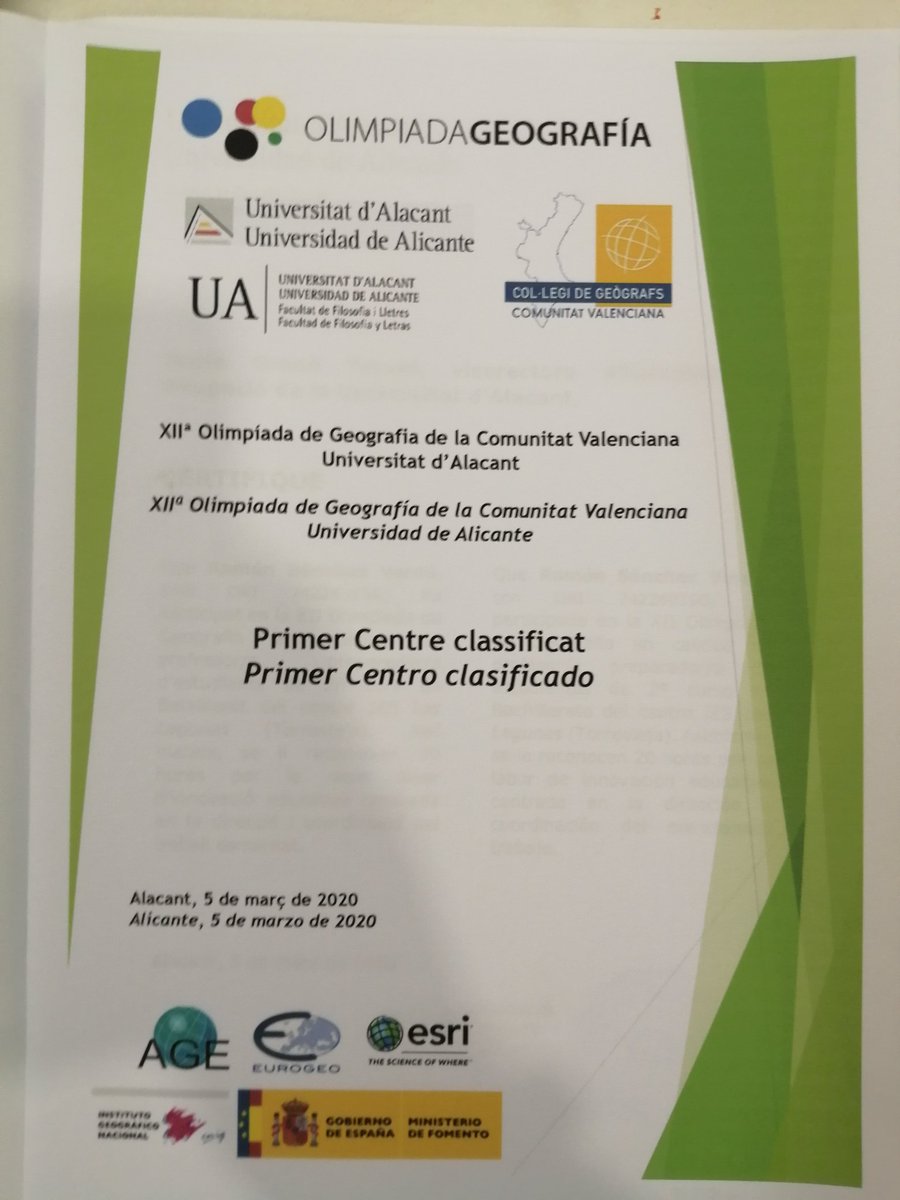 RamonSV's tweet photo. Ayer por la mañana el IES LAS LAGUNAS de #Torrevieja participó en las Olimpiadas de Geografía #geolimpiada en la #UA. Logrando el🥇puesto por equipos y el 🥇 y 🥉puesto en individual. Estoy muy orgulloso que dos alumnos mios participen en las Olimpiadas Nacionales. 😁🌟#geohprofe https://t.co/UBWeIlH8oM