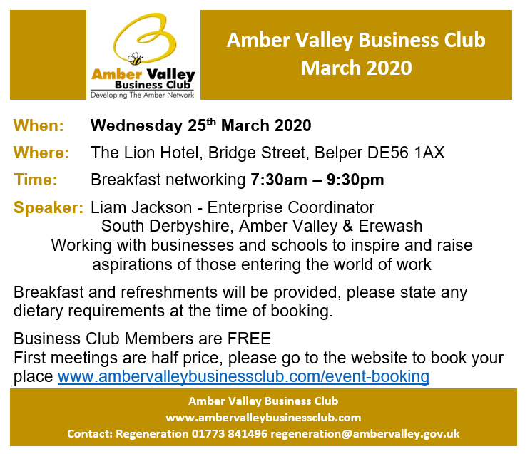 AmberValleyBN's tweet photo. Join the Amber Valley Business Club this March for Breakfast Networking at @LionHotelBelper For more information and to book your place visit https://t.co/JNDPWA7jst https://t.co/QSKs7eYAoP