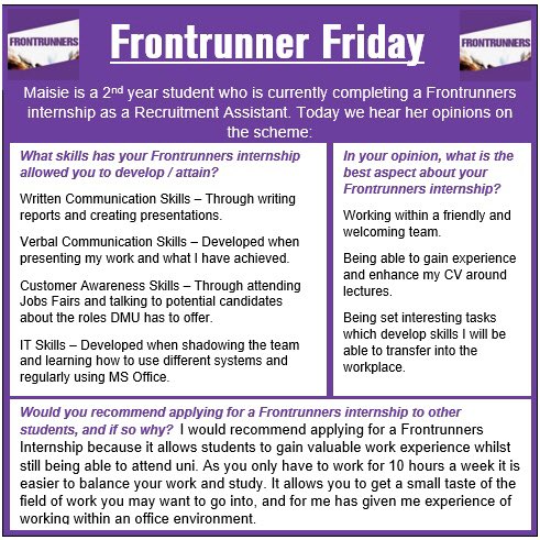DMUFrontrunners's tweet photo. Happy #Friday 🥳 This week Maisie tells us her opinions for #FrontrunnerFriday ! @dmuleicester https://t.co/Mx8waUPxLG