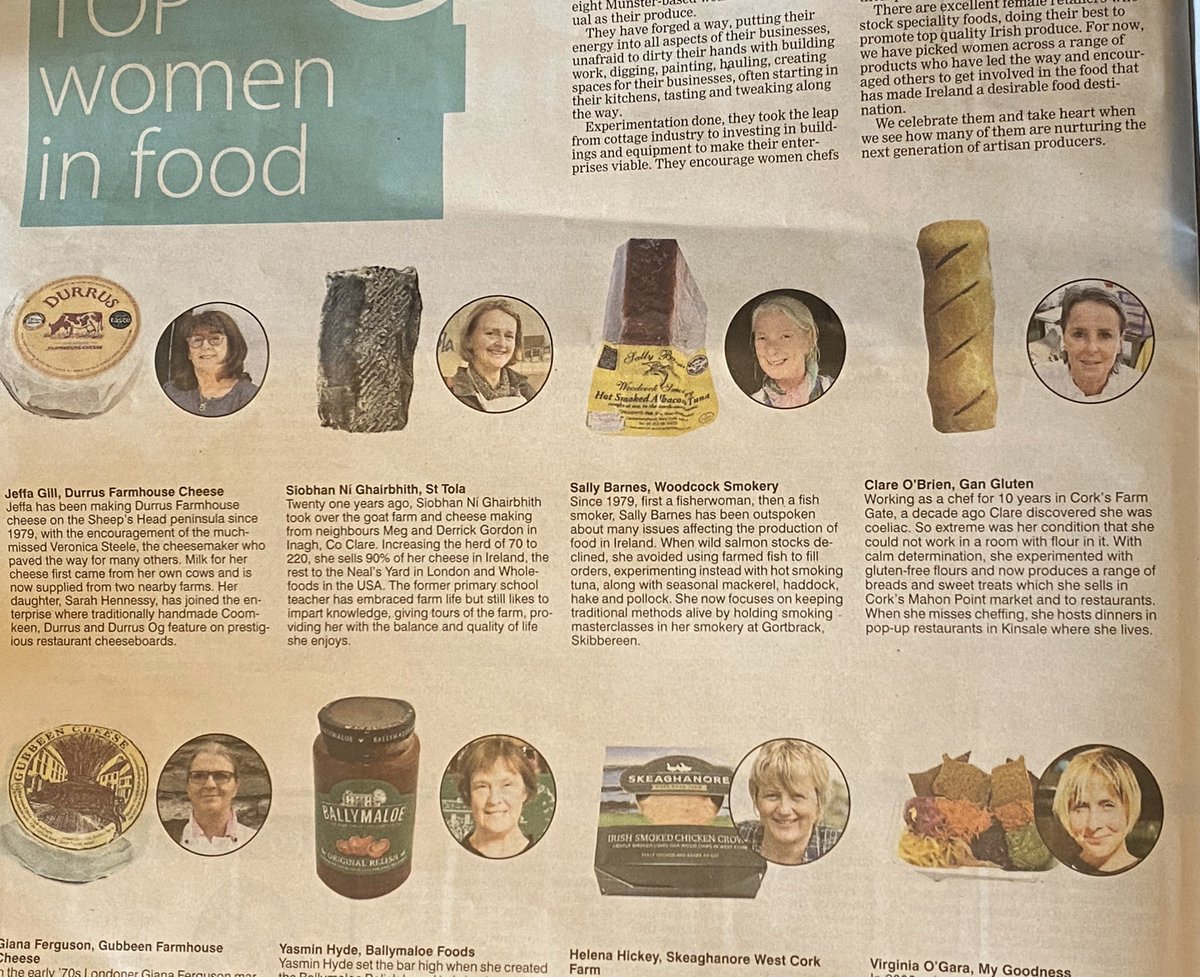 Thank you to @RozCrowley1 who celebrates the top 8 women in food n today’s @irishexaminer - delighted to see @durruscheese @StTolaCheese and @gubbeen featured - we agree 💯 %