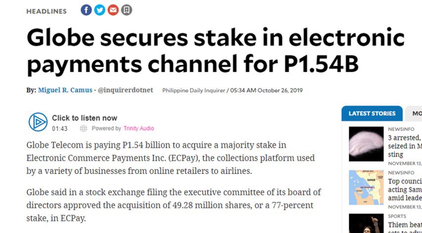 invest_in_hd's tweet photo. ECPay: Simple, CONVENIENT, easy.
I knew Globe owned GCash, and then I discovered that they owned ECPay. I immediately knew what #Telcoin was up to.
Globe is heavily involved in these partnerships, and Telcoin is trying to corner the Philippines market.
$TEL #ThirdOfThree 🇵🇭 🦊 https://t.co/RxAR044sEt