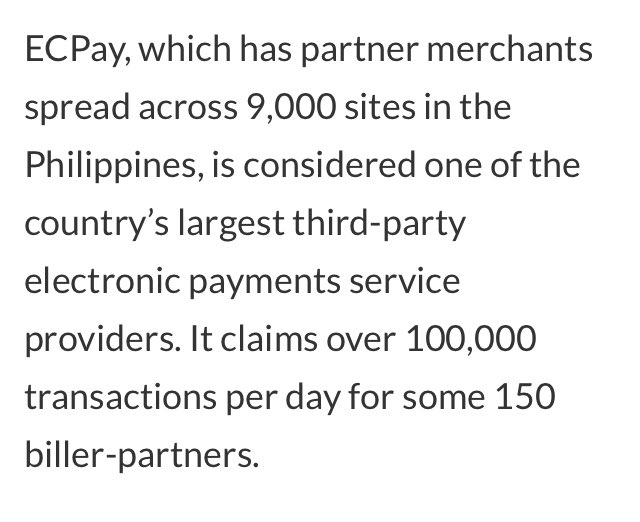 invest_in_hd's tweet photo. ECPay: Simple, CONVENIENT, easy.
I knew Globe owned GCash, and then I discovered that they owned ECPay. I immediately knew what #Telcoin was up to.
Globe is heavily involved in these partnerships, and Telcoin is trying to corner the Philippines market.
$TEL #ThirdOfThree 🇵🇭 🦊 https://t.co/RxAR044sEt