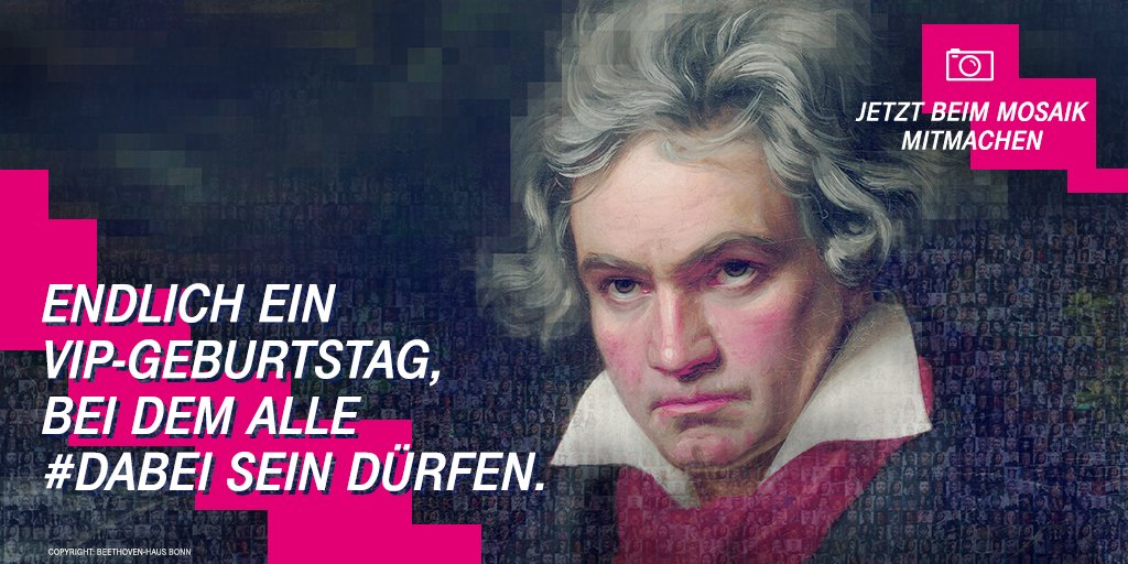 deutschetelekom's tweet photo. #Beethoven wird 250! 🎹 Die #Telekom würdigt den Komponisten mit einem Riesen-Mosaik. Dabei werden Portraits zu einem Beethoven-Bild zusammengesetzt. Ihr wollt mit eurem Portrait #DABEI sein? Ladet es auf https://t.co/NauXdy9OYx hoch. Im Mai gibt's das Endergebnis. 😃 #BTHVN2020 https://t.co/B6ltxRAbey