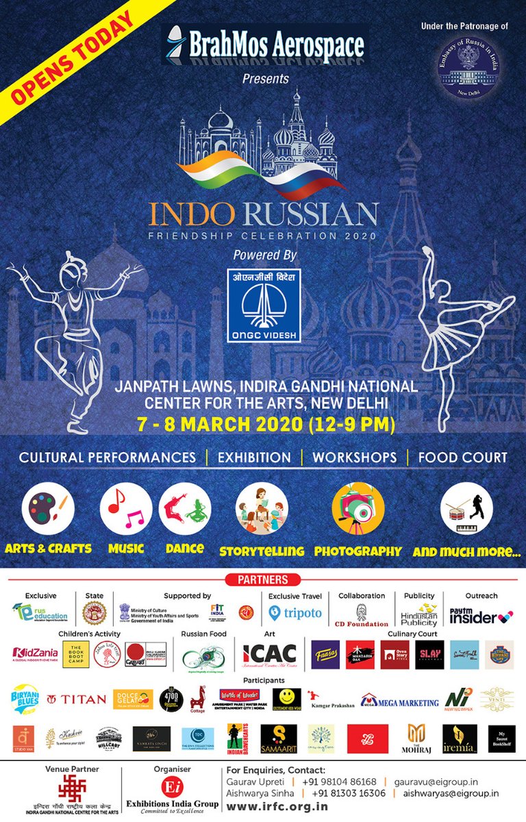 irfcevent's tweet photo. #IRFC2020 OPENS TODAY!

Visit the @irfcevent to dig into the world of Indian and Russian #Paintings, #Handicrafts, #Artworks, #Folk and #TribalDances &amp; #Cultures!

Register here: https://t.co/ARBTBNwoIz

#IndoRussia #IndiaRussia #KidsZone #FoodCourt #Culinary   #Carnival #EIGroup https://t.co/rF0k67OuYU