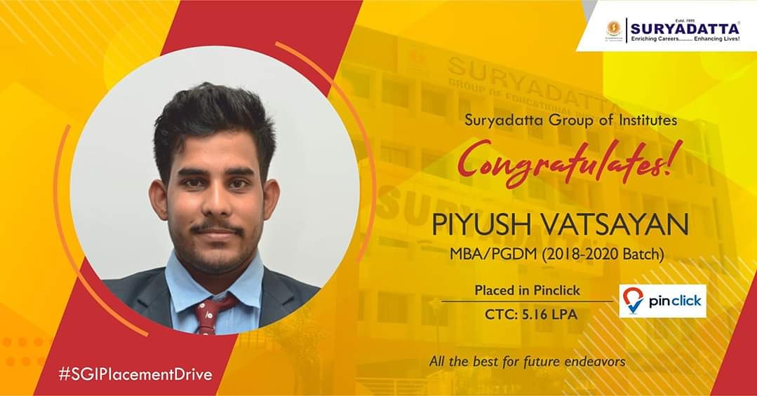 Suryadatta_Pune's tweet photo. #SGI students are acquiring their dream #jobs. We heartily congratulate ๐ ๐ฟ. ๐ฃ๐ถ๐๐๐๐ต ๐ฉ๐ฎ๐๐๐ฎ๐๐ฎ๐ป for getting placed in Pin Click. We wish him all the success in his professional life.
#SGIPlacementDrive #pinclick #WorldClassLearning #SGIEducationHub https://t.co/kZnpJzJ6zk