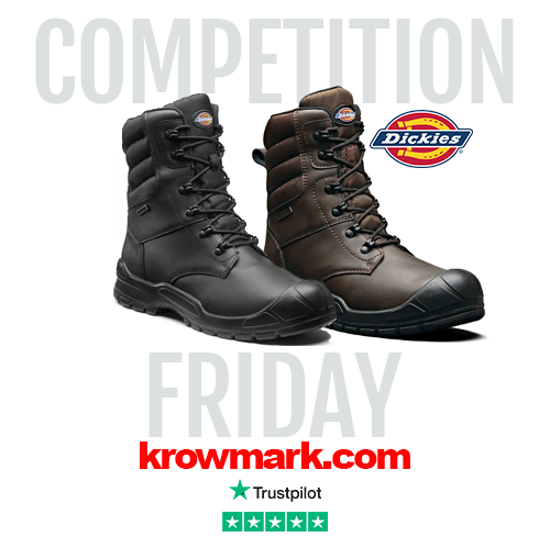 Krowmark's tweet photo. It's COMPETITION FRIDAY! Win a Pair of these Dickies Trenton Pro Safety Boots. In colours Black &amp; Brown in sizes  5.5 to 12. All you have to do is: 
✔️Like this post
✔️Comment in this post giving size &amp; colour.
✔️Re-tweet this post
Winner will be drawn at 5:00 Friday 13th March https://t.co/nAPrpcFiGc