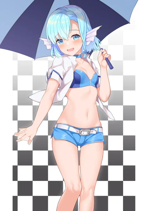 (オリジナル)アイドルのお仕事で1日レースクイーンを務める人魚の絵です。 