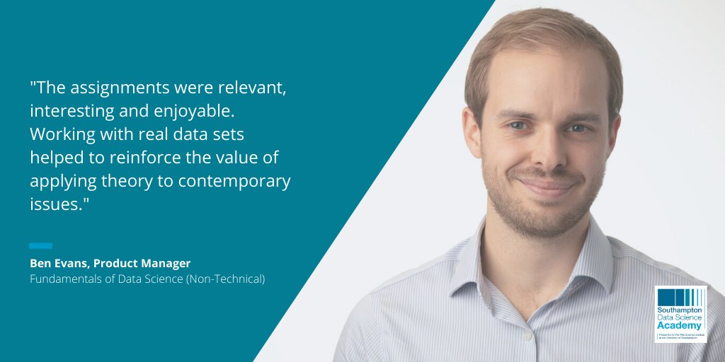 southamptondata's tweet photo. "The assignments were relevant, interesting and enjoyable. Working with real #data sets helped to reinforce the value of applying theory to contemporary issues."

🗨️ Ben Evans, Product Manager

Find out more about our Fundamentals of Data Science course: https://t.co/P3J1do4QIn https://t.co/FKJiJvg406