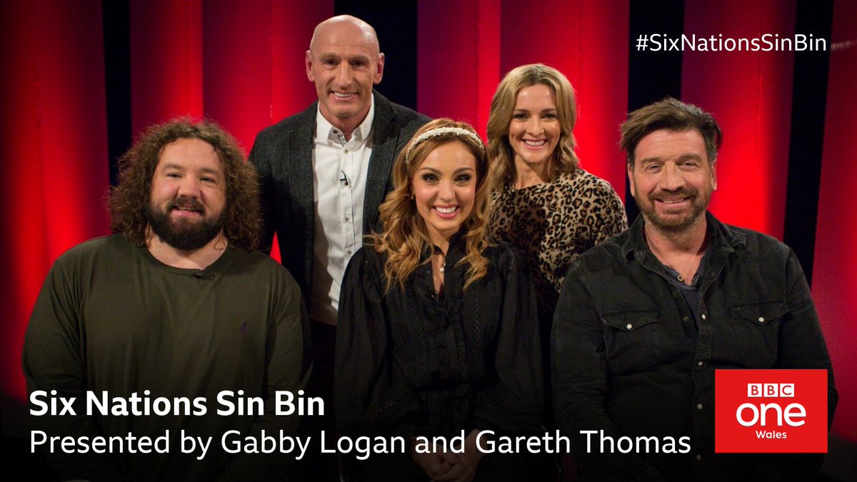 Wales great @adamjones3, Strictly Come Dancing finalist @dowden_amy and DIY SOS’s @MrNickKnowles join @GabbyLogan and @gareththomas14 for fun rugby chat and entertainment. 🏉 #SixNationsSinBin 📺 Tonight, 7pm @BBCOne Wales