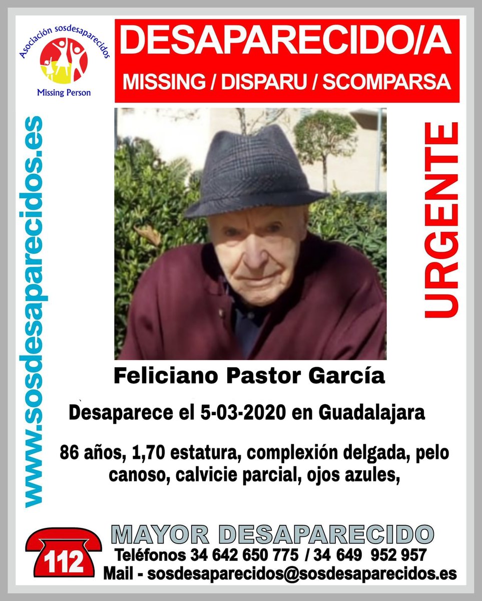 guardiacivil's tweet photo. 🆘#MUYURGENTE ⚠️
Este es Feliciano, un #mayor que ha #desaparecido en #Guadalajara
Si lo ves llámanos 
☎062
☎091
☎112 https://t.co/EXDVAgFUHF