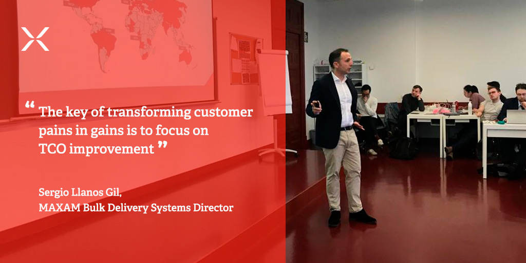 MAXAMCorp's tweet photo. Sergio Llanos Gil, MAXAM Bulk Delivery Systems Director shares today his onsite experience in the transformational journey into a services company in a seminar together with @shkways at @deusto #MAXAMBeyondPerformance https://t.co/3AVkYAfzM8