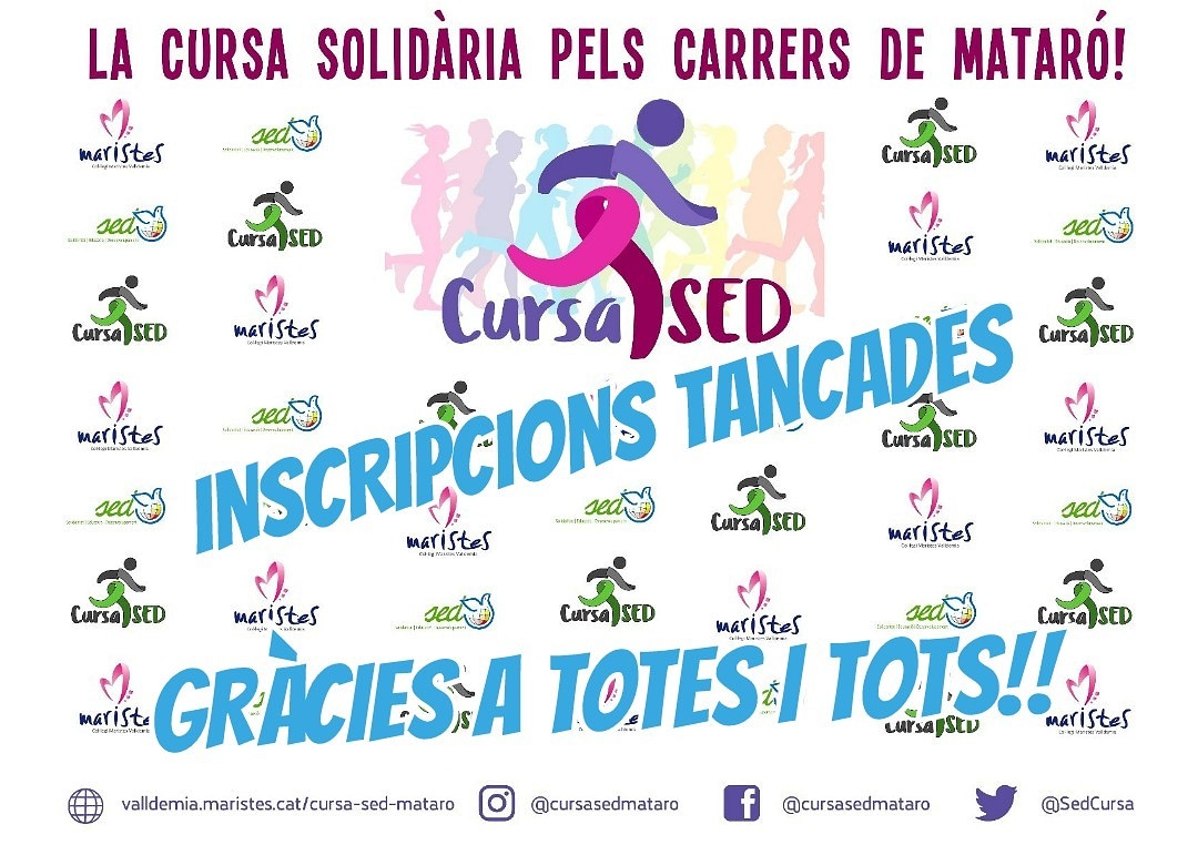Hem tancat les INSCRIPCIONS‼️
GRÀCIES a totes i tots esperem que gaudim junts d'un GRAN diumenge SOLIDARI 👏👏👏🚶🏼‍♂️🏃🏼‍♀️🏃🏾‍♂️🚶‍♀️ <a href="/SedCursa/">Cursa SED Mataró</a> <a href="/SEDCatalunya/">SED Catalunya</a> <a href="/sed_mataro/">SED Mataro</a> @Valldemia