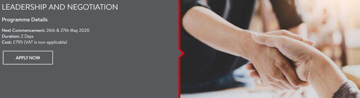 "This was a fantastic course with a great balance of theory, exercises and participation. I would definitely recommend."

To learn about the theory &amp; practice of negotiation join us from the 26-27 May for our next #Leadership #Negotiaion Programme #LoveQUB leadershipinstitute.co.uk/ShortCourses/L…