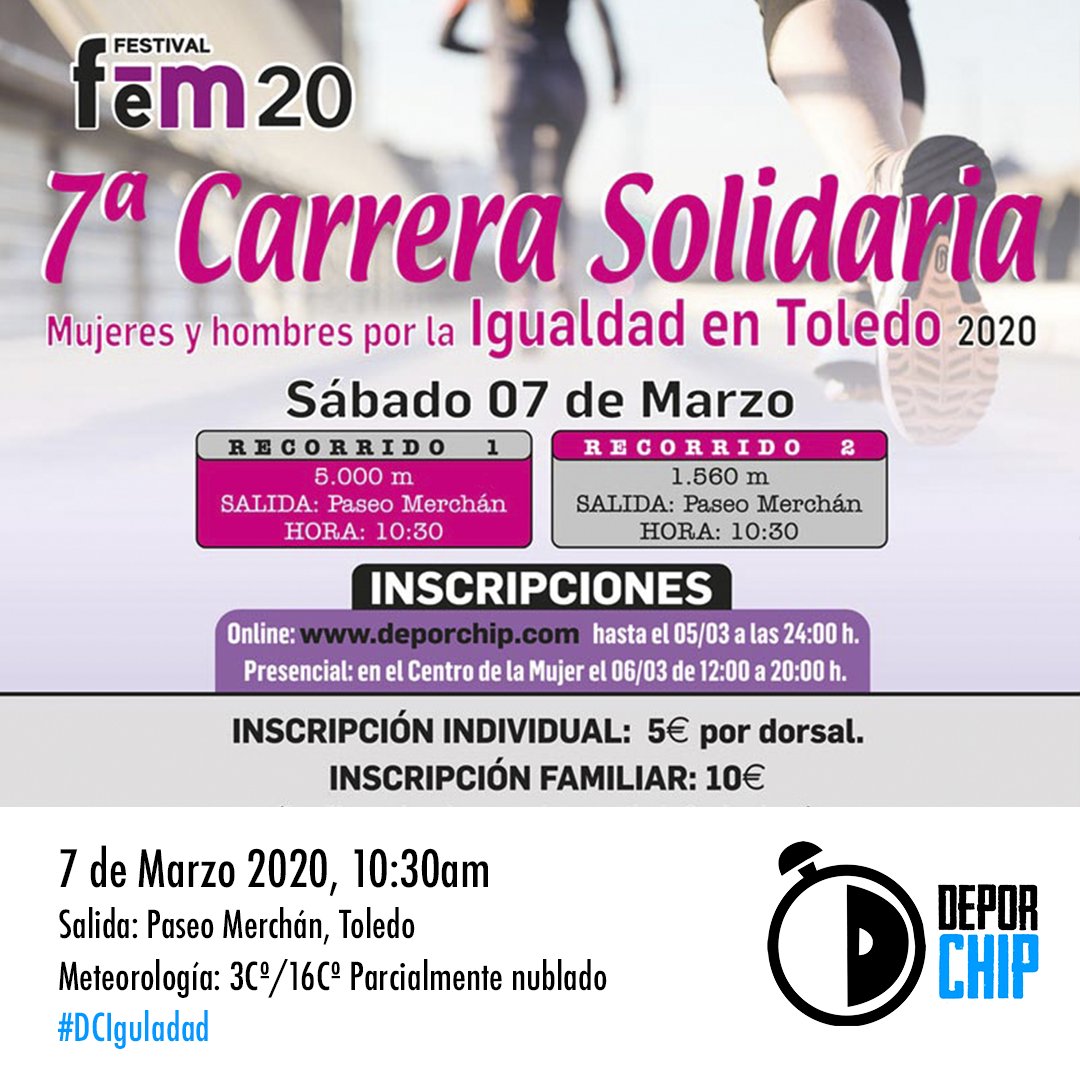 👉 Recordad que este fin de semana tendrán lugar la 7ª CARRERA SOLIDARIA POR LA IGUALDAD en Toledo y la primera prueba de las MONTTRAIL SERIES en Mora.

¡Os esperamos!