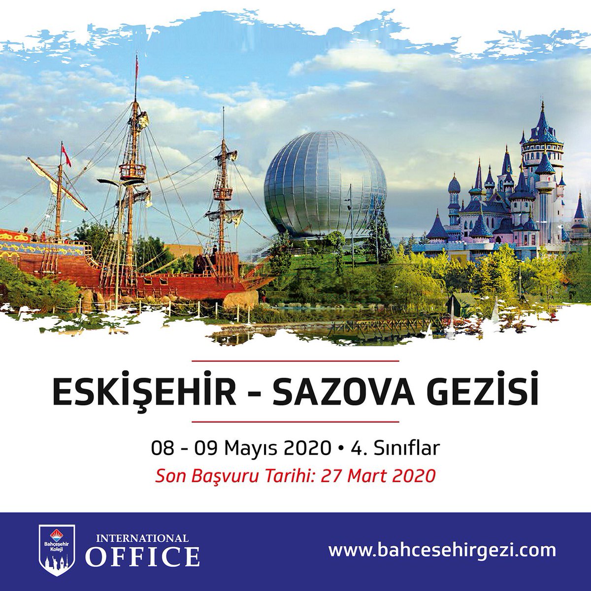 Bilimin, Kültürün ve Sanatın bir parkta buluştuğu Eskişehir-Sazova Park programımız, 4. sınıf öğrencilerimizin katılımıyla 08-09 Mayıs 2020 tarihleri arasında gerçekleşecektir. Son başvuru tarihi 27 Mart 2020 olan programımıza kayıt &amp; ayrıntılı bilgi için; bahcesehirgezi.com/program-ve-gez…