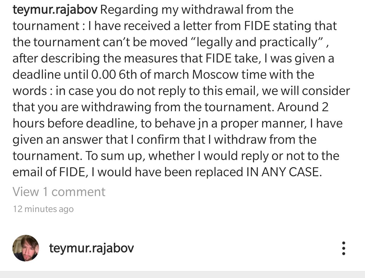 agadmator's tweet photo. From Rajabov's Instagram https://t.co/VlXJD5YwIc