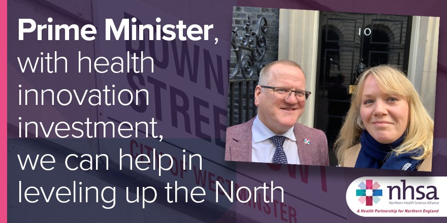 The_NHSA's tweet photo. With investment in health research in the North of England, we can help level up the region.

This is the message we took to Downing Street on behalf of our members this morning.

https://t.co/V2SOLTGb3Z

#PowerUpTheNorth #healthinequalities #healthinnovation https://t.co/vzX0VFlF8q