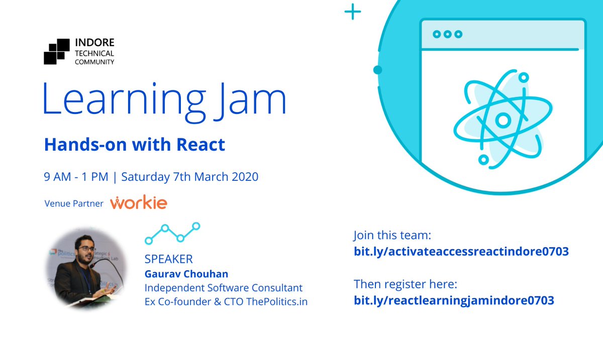 indoretechcom's tweet image. We&apos;re all set to be joined by 70+ passionate coders tomorrow for the #React #LearningJam! Congratulations everyone who&apos;ve earned their spot by learning the fundamentals of #JavaScript 🔥

@progateEN