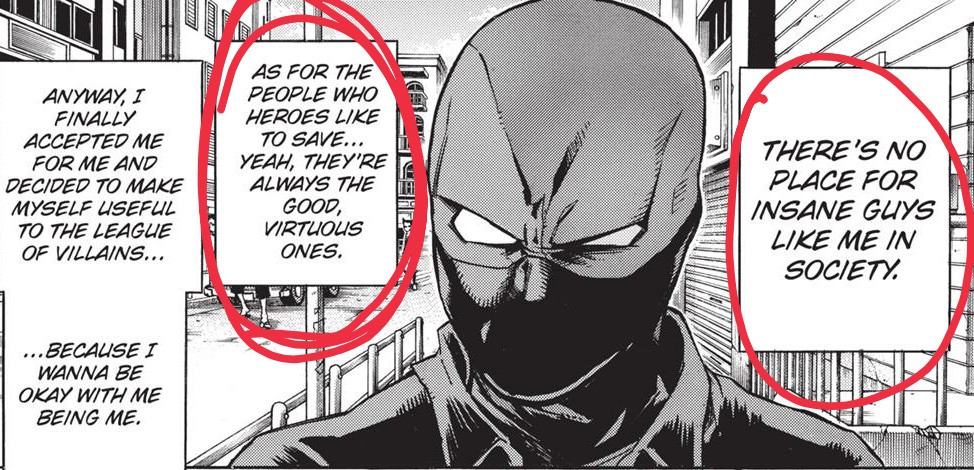 Shiggy pointed out something really interesting here,heroes call certain fightin methods good&others evil,acting as if there were some nobility for promoting violence in the name of justice to keep who they called "villains" down for those who dont fit in society,like Twice said