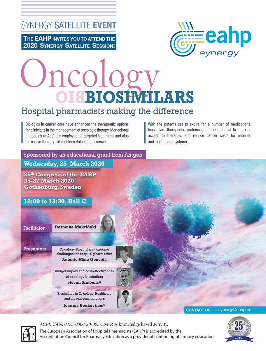 EAHPofficial's tweet photo. #EAHPSynergy- w/ the patents set to expire for some medications, #biosimilars therapeutic proteins offer the potential to increase access to therapies &amp; refuse cancer costs for #patients &amp; #healthcare https://t.co/CiU792PeMl more https://t.co/kWJFyOGyn9 &amp; for the #EAHP2020! https://t.co/Ln8j3YGQ9V