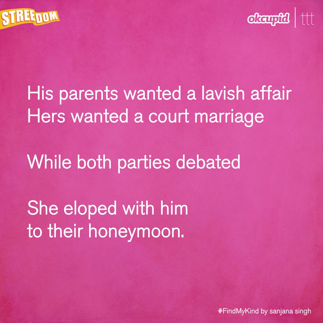 terriblytiny's tweet photo. Sanjana Singh writes a #Streedom [ 140 ] on #FindMyKind

#Streedom and @okcupid come together to raise a toast to the women who don't compromise while finding a partner and play an equal role in a relationship

Download OkCupid here : https://t.co/YZ25fkgGuk https://t.co/1ako3OYRP7