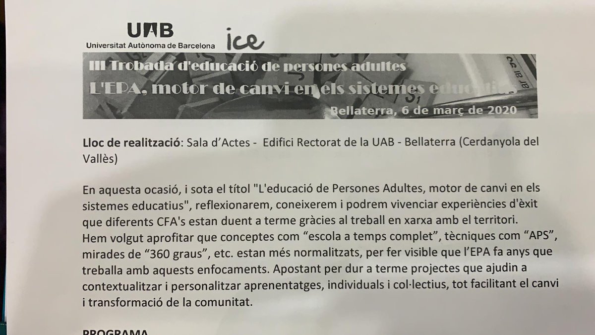 FundGentis's tweet photo. Trobada d'Educació de Persones Adultes #EPA. Encertadíssim enfocament"L'EPA como a motor en els Sistemes Educatius". Tenim evidències de pràctiques educatives que funcionen. Esperem tinguin impacte en el disseny de polítiques educatives #CFALoPont #ClausFormacióPersonesAdultes https://t.co/m1FUaRr1nA