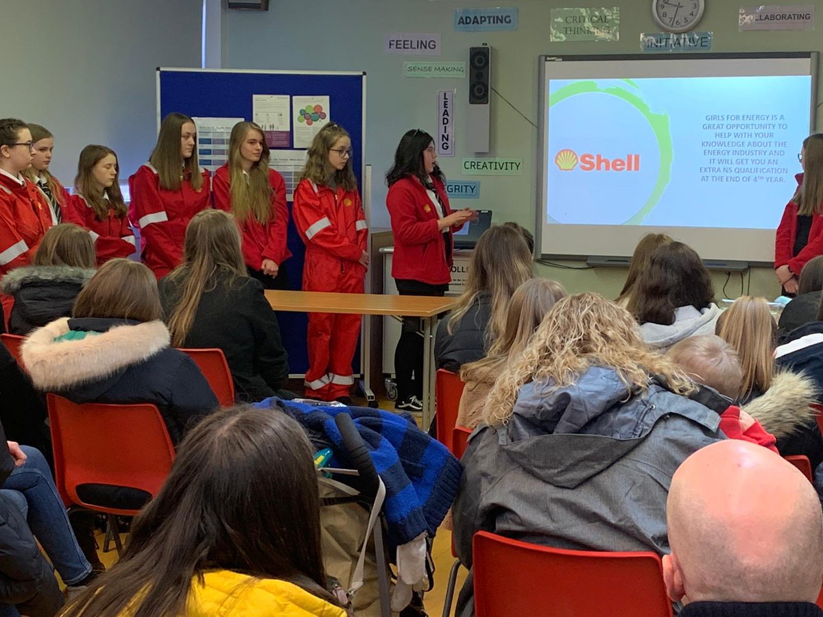 BanffAcademyBXA's tweet image. Our current Girls into Energy Group presenting their learning to interested S2 girls and their parents/carers in the Employability Hub this morning.  #developingconfidence.   #buildingskills