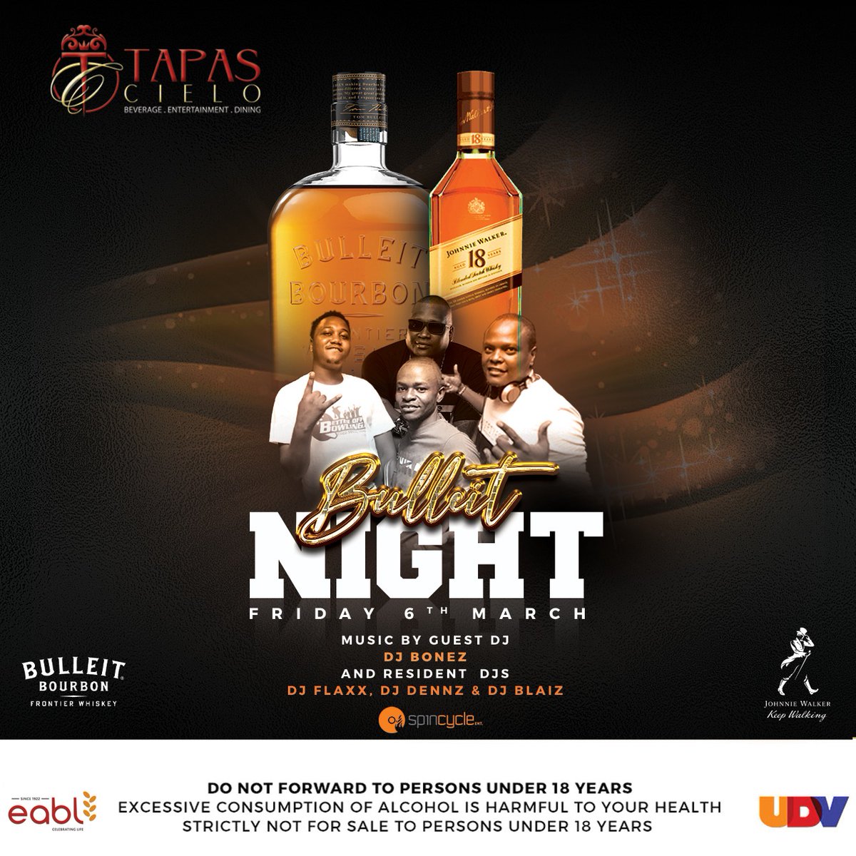 tapas_gold's tweet photo. It's Mombasa's premier night at the exclusive Tapas Cielo Cocktail Bar.
#JohnnieWalker #bulleitbourbon
#Fridaynight #primenight #guestdj @DeejayBonez254 @SpinCycleLtd
Mombasa's finest resident DJ'S
@DjFlaxx @DJDENNZ254 @IAMDEEJAYBLAIZ
#beverage 🍸 #entertainment 🎼 #dining 🍽️ https://t.co/ad3JvsCKRW