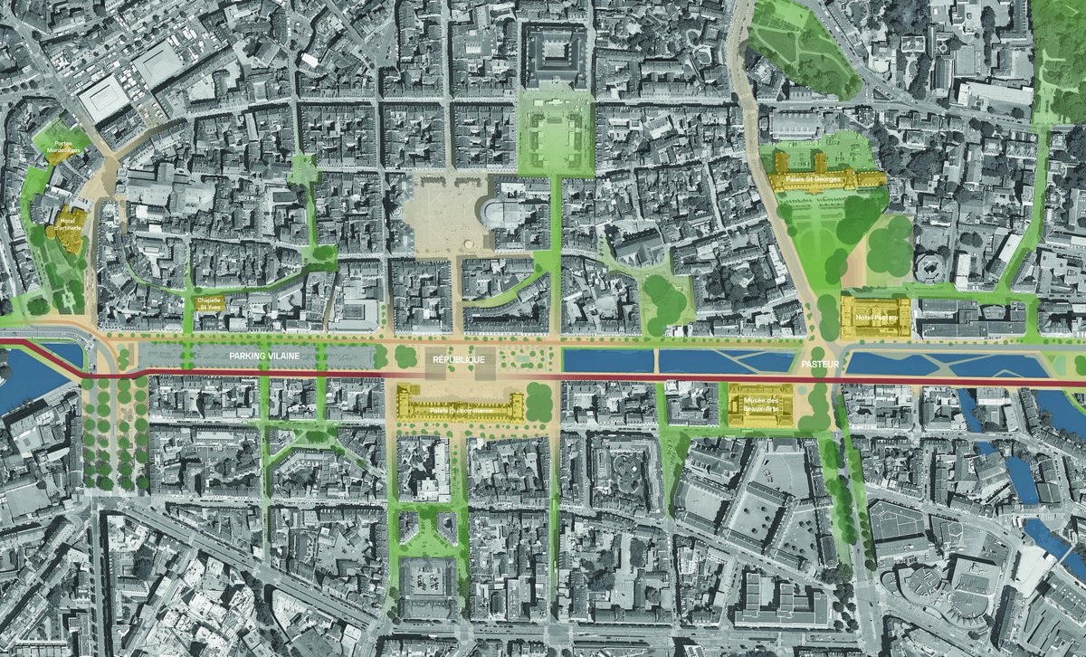 Le projet "Mille et une Vilaine" est le fruit d'un travail d'écoute des Rennaises et des Rennais. 
Ils veulent: conserver le parking Vilaine et se réapproprier le fleuve.

Notre projet se décline en 3 séquences:
👉 Le parking Vilaine
👉 République
👉 Le Musée des Beaux Arts