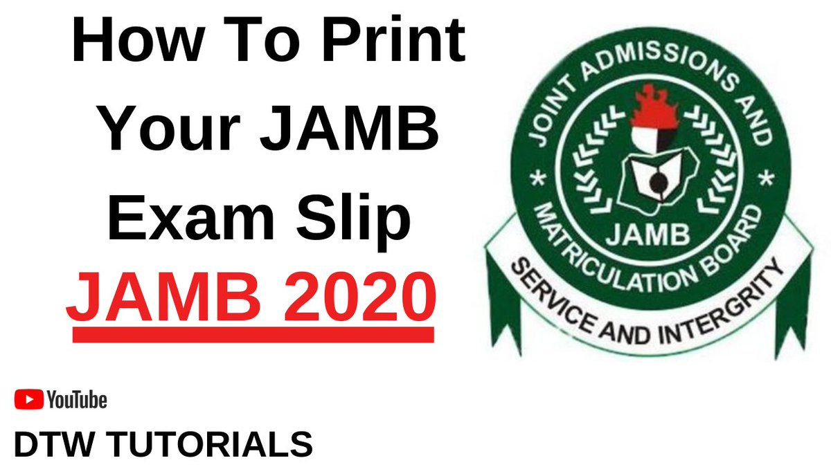 dtwtutorialsng's tweet photo. Hello Guys,

New Video on - How to Print Your JAMB Exam Slip | JAMB 2020
Video Link; https://t.co/kF4rfngcuk

Thank you,
DTW TUTORIALS.
Don't Forget to Subscribe and Share!!
#jamb #dtwtutorials #jamb2020 https://t.co/qnXXWnBext