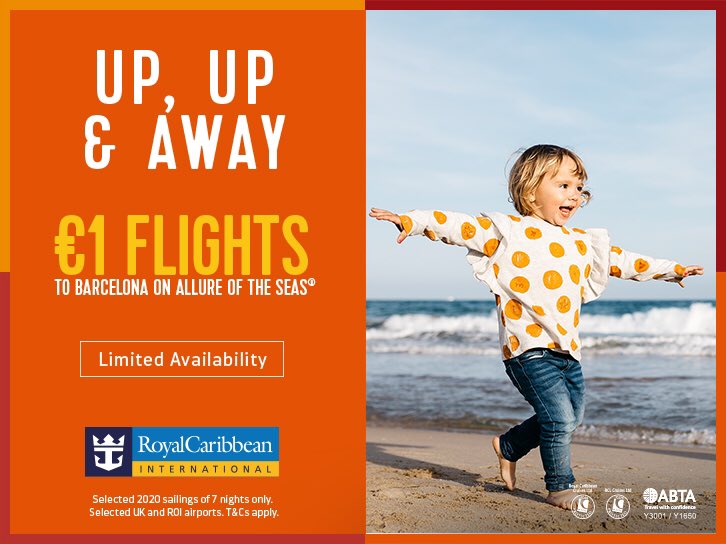 The €1 flight p/p sale has returned 🤩.
.
Offer limited to selected sailings on Royal Caribbeans Allure of the Seas from Barcelona! 
.
Call us now for more info 021-2300-700
.
Subject to availability.
.
#cruiselife #thisishowtoholiday #familyfun #vacay #allureoftheseas