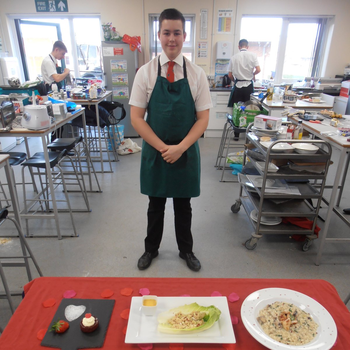sandbachDTfood's tweet photo. This one's for Joe's mum. Thanks for the follow. He's done a great job today. Miss B said his Guinea Fowl Risotto was better than hers!!!!!! 🥰We're still eating the cake. https://t.co/TpWp9lRRPY