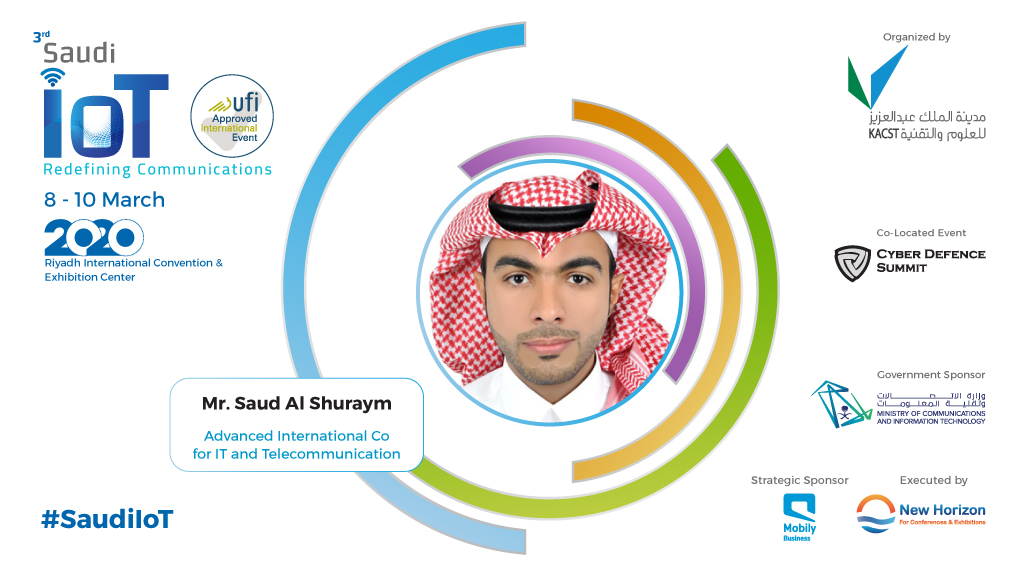 saudiiot's tweet photo. #SpeakerAlert Mr. Saud Al Shuraym from Advanced International Co for IT and Telecommunication will speak about “Intelligent Security and IoT” at #SaudiIoT #Conference Organized by @KACST sponsored by @McitGovSa  
#RedefiningCommunications https://t.co/i37i3roYcy