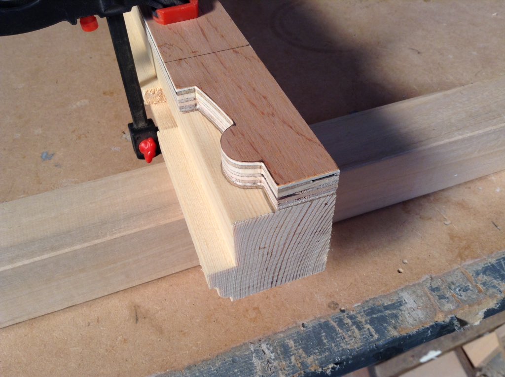 Existing sliding sash decorative horns have been templated. Time to start cutting and sanding 12 horns for a Victorian bay window that I'm making for my customer in #Taunton, #Somerset.