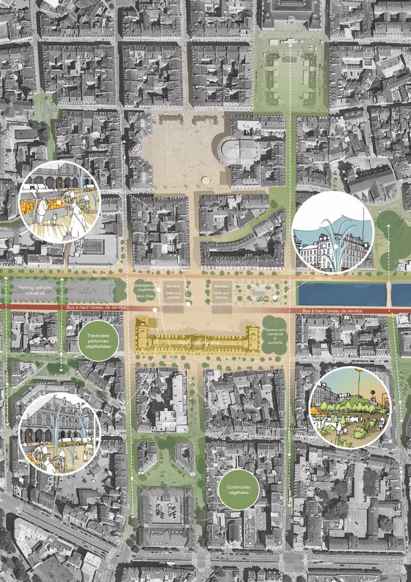 République, nouveau lieu de vie

👉 Ombrières, halles aux plantes, bouquinistes
👉 Repensons le projet "Palais du Commerce": Police Municipale, maison du vélo...
👉 Fontaines, bassins, végétations jusqu'au Parlement de Bretagne 
👉 Bus à Haut Niveau de Service sur Quai Sud