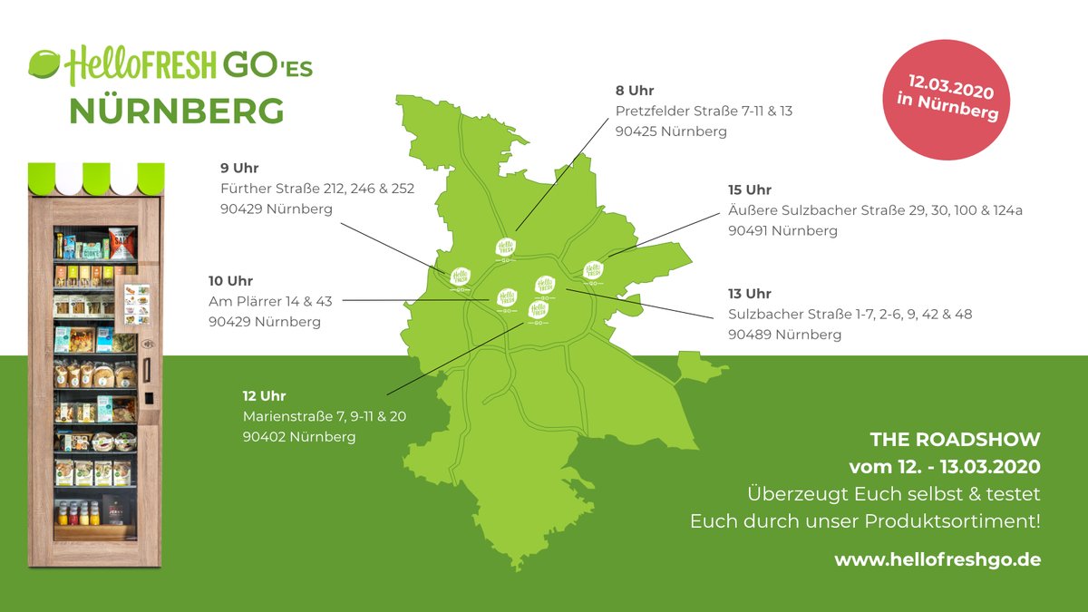 HelloFreshGO's tweet photo. HelloFreshGO 💚Nürnberg! Besucht unsere Road Show nächste Woche & probiert Euch kostenlos durch unser Sortiment. 🌯🥗🥪
HelloFreshGO 💚#nürnberg! Visit our road show next week and experience what #hellofreshgo tastes like. https://t.co/nj34vSg1qp