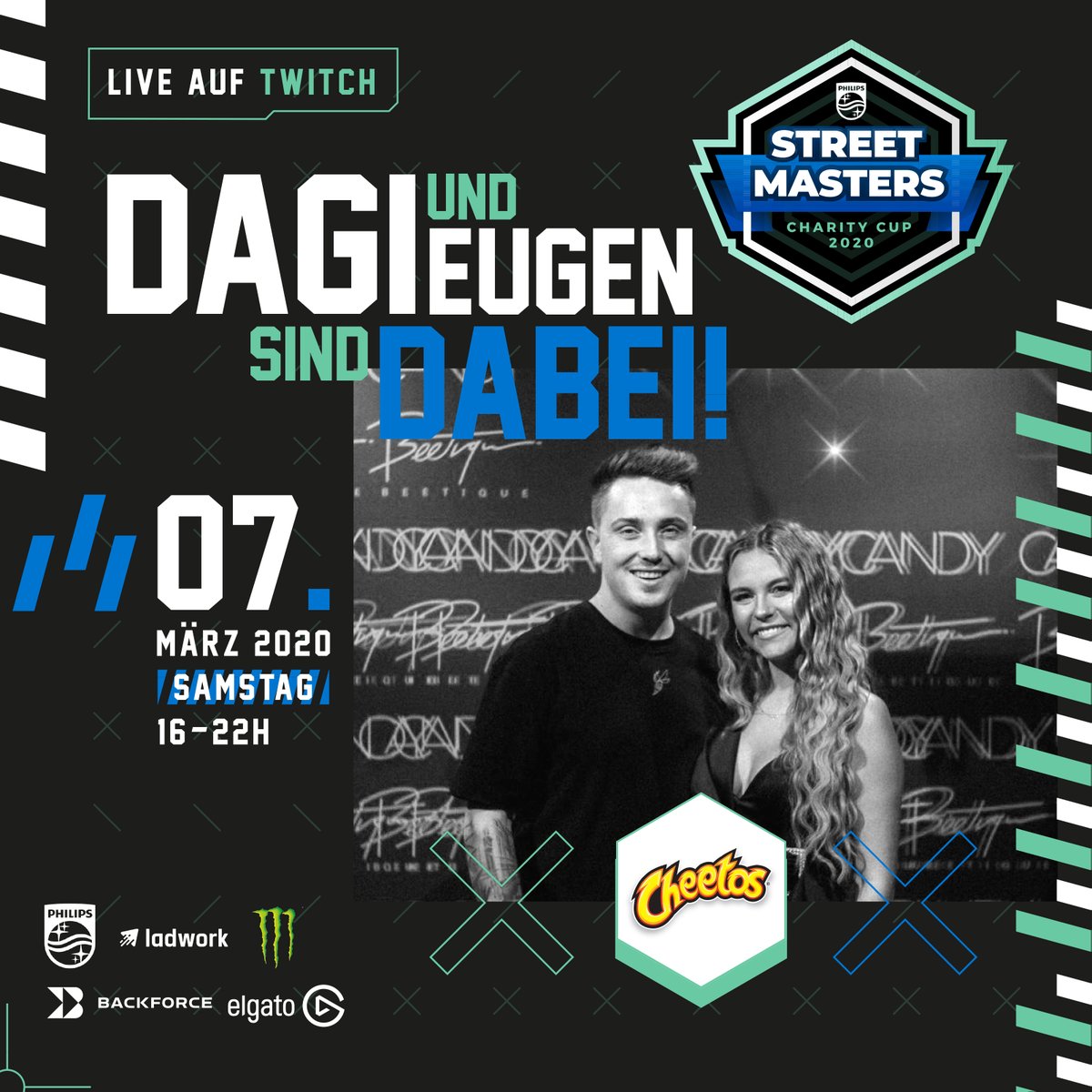 Streetmasters20's tweet photo. Highlight: Mit Team Cheeatoz begrüssen wir @dagibee und @eugenkazakov als letztes Team bei den Street Masters powered by @PhilipsGamingEU  Cheeatoz ist das neue Gaming Projekt der beiden. #gamingforgood #streetmasters #dagibee #eugenkazakov #charity #gaming #eSports #ladwork https://t.co/EEcUNtTCFC