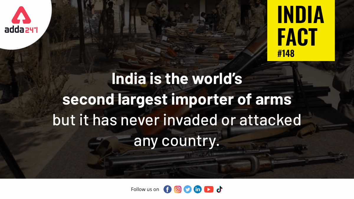 anilnagr's tweet photo. #Indiafact148

India is the world's 2nd largest importer of arms after Saudi Arabia but it has never invaded or attacked any country.

#Facts #Amazingfacts #Indiafacts #UnheardFacts #Didyouknowthat #didyouknowfacts #thinkendless #Adda247 https://t.co/Jjyrk9gRV5