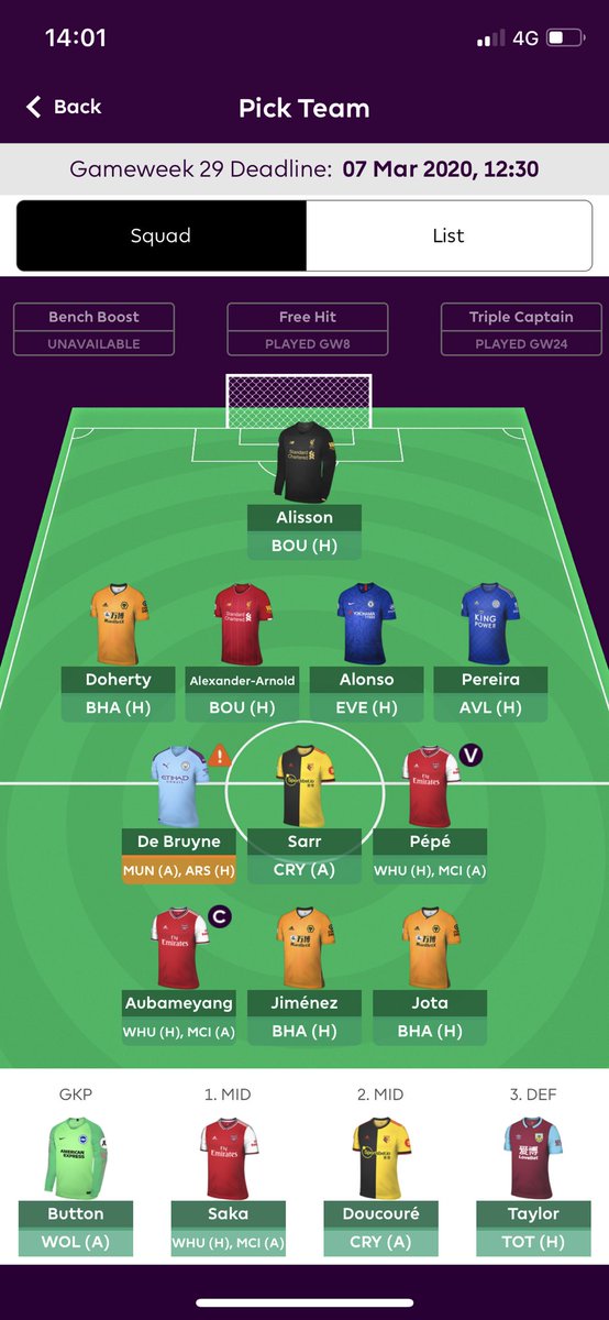 viktorrohden's tweet photo. @fantasypl_dobb @GustenDahlin @hofmannjesper @JohnsonBjorn Ett bra Wildcard? Vilka förändringar skulle ni göra? Mané kommer in till omgång 31. Hjälp en rookie som redan ryckt Free Hit. https://t.co/kv1d641QfK