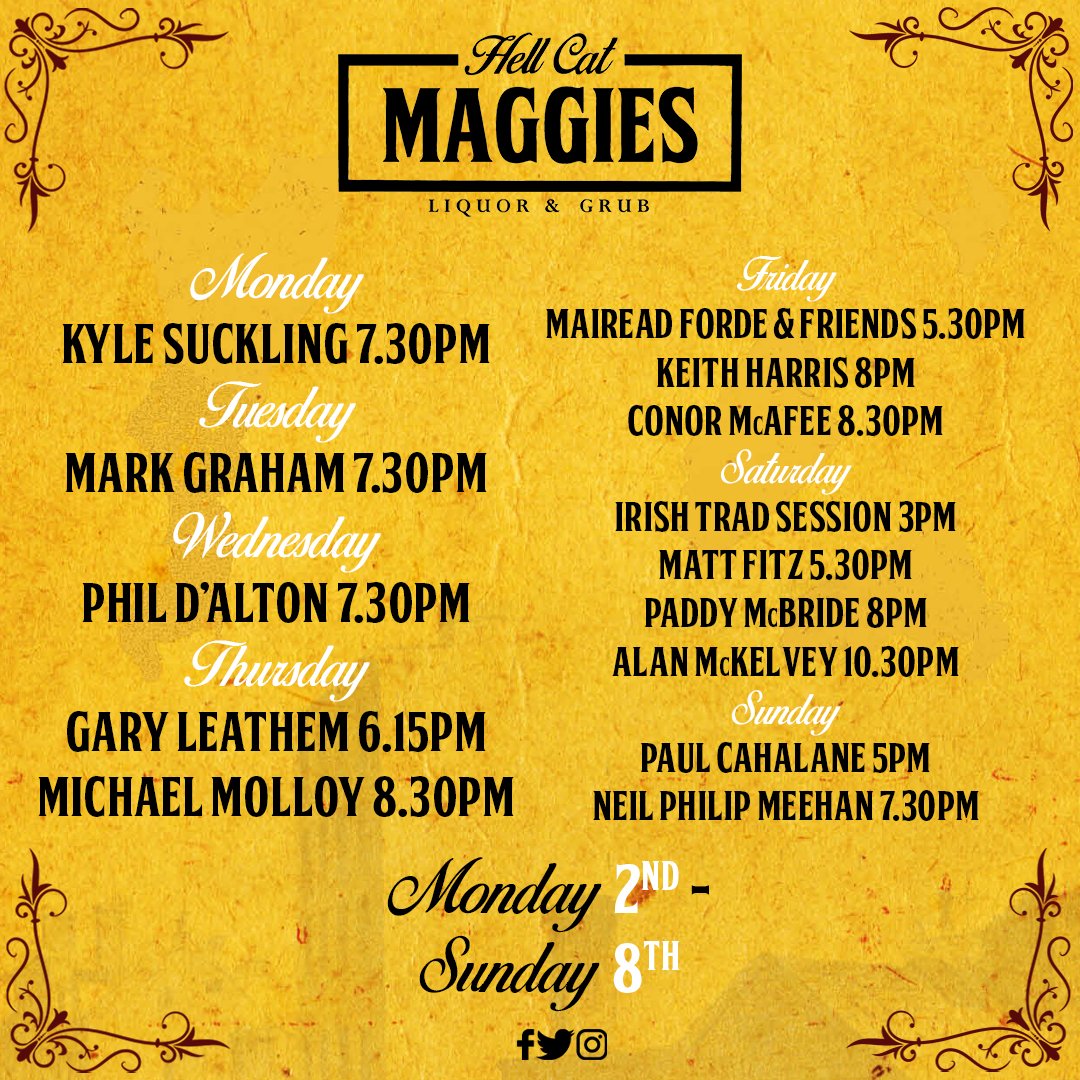 The best entertainment in Belfast, 7 days a week!

Check out this weeks lineup! 🎸🎤

#BelfastLive #BelfastBars #HellCatMaggies #BestofBelfast